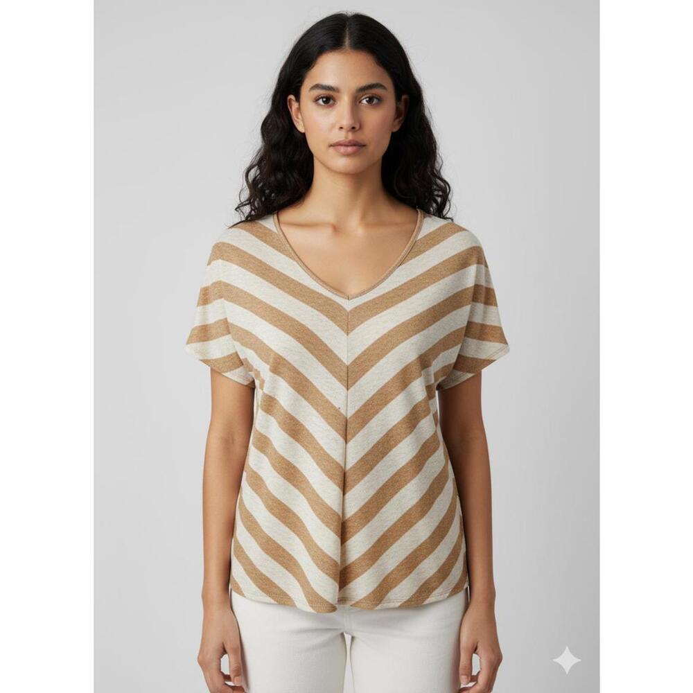Chicos Women's Short Sleeve V-Neck Striped Top Size 1